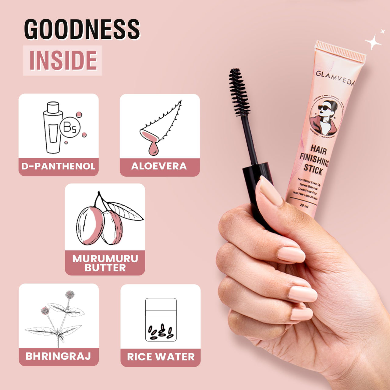 GLAMVEDA Hair Finishing Gel Stick For Women | Non-Greasy And Non-Sticky | One-Stop Solution For Hair Styling | 24 Hours Stay | With Rice Water | 20ml Pack Of 1