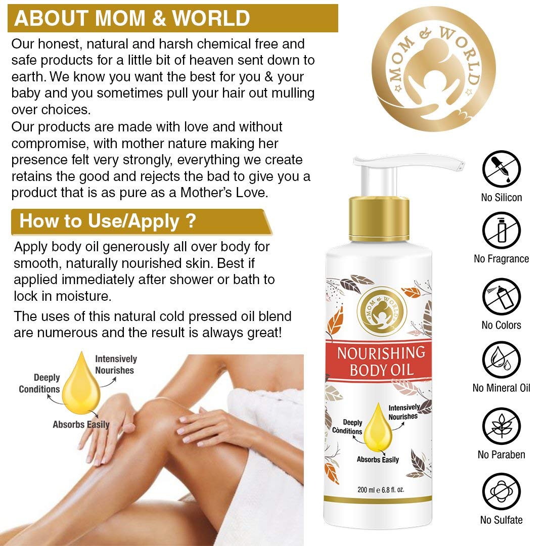 Mom & World Mother Nourishing Body Oil - 200ml - Complete Moisturising, 100% Pure Oils - No Mineral Oil