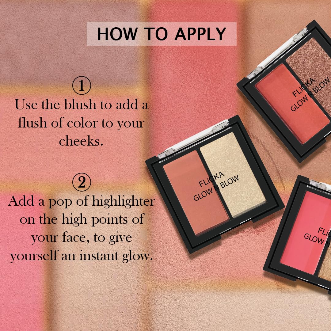 FLiCKA Glow N Blow Blusher And Highlighter Palette For Face Makeup| Long Lasting, Travel Friendly, Highly Pigmented Flawless Look | 04 Goal Oriented