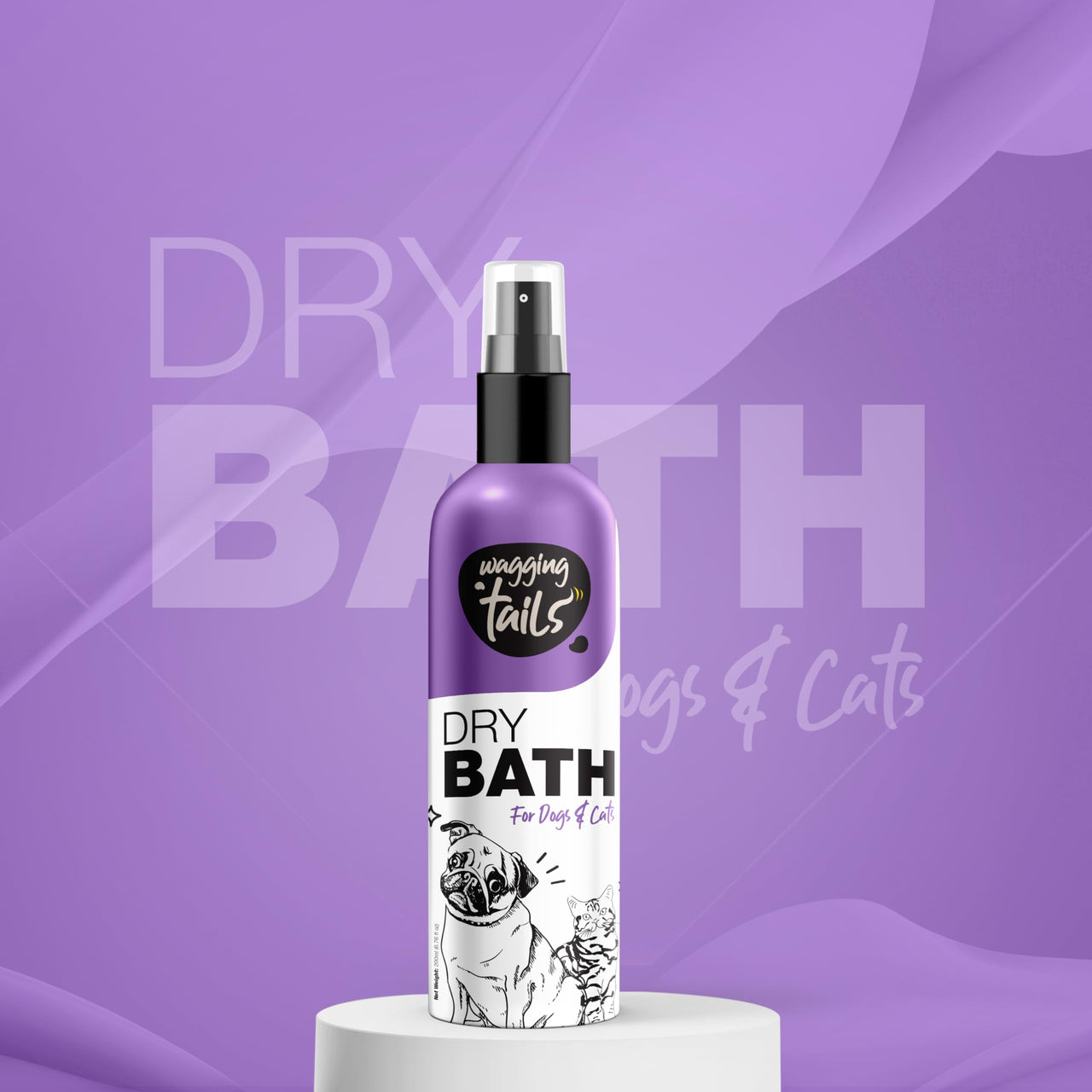 Wagging Tails Dry Bath Waterless Shampoo for Pets - 200ml - Pack of 2 | Fresh Natural Fragrance with Deep Cleansing for Grooming and Bathing for Dogs and Cats | Dry Bath waterless Shampoo