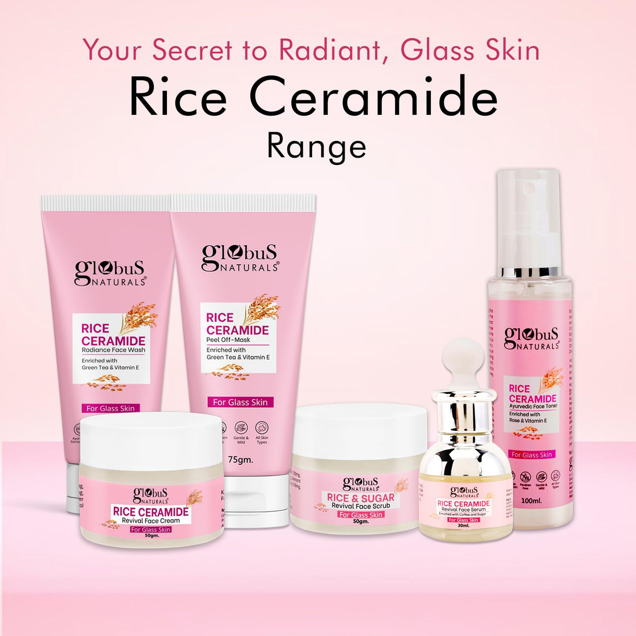 Globus Natural Rice Ceramide Revival Face Cream, Enriched with Sunflower & Coffee, For Glass Skin, 50 gm (Pack of 2)