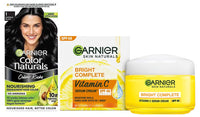 Garnier Skin Naturals, Day Cream, Bright Complete Vitamin C Serum Cream, 45 g & Garnier, Hair Colouring Creme, Long-lasting Colour, Shade: 1 Natural Black, 70ml + 60g