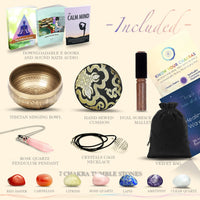 Tibetan Singing Bowl Set - Rose Quartz Pendulum Necklace and 7 chakra healing crystal stones - Handcrafted in Nepal for Meditation, Mindfulness, Yoga, Spiritual Healing and Stress Relief 4