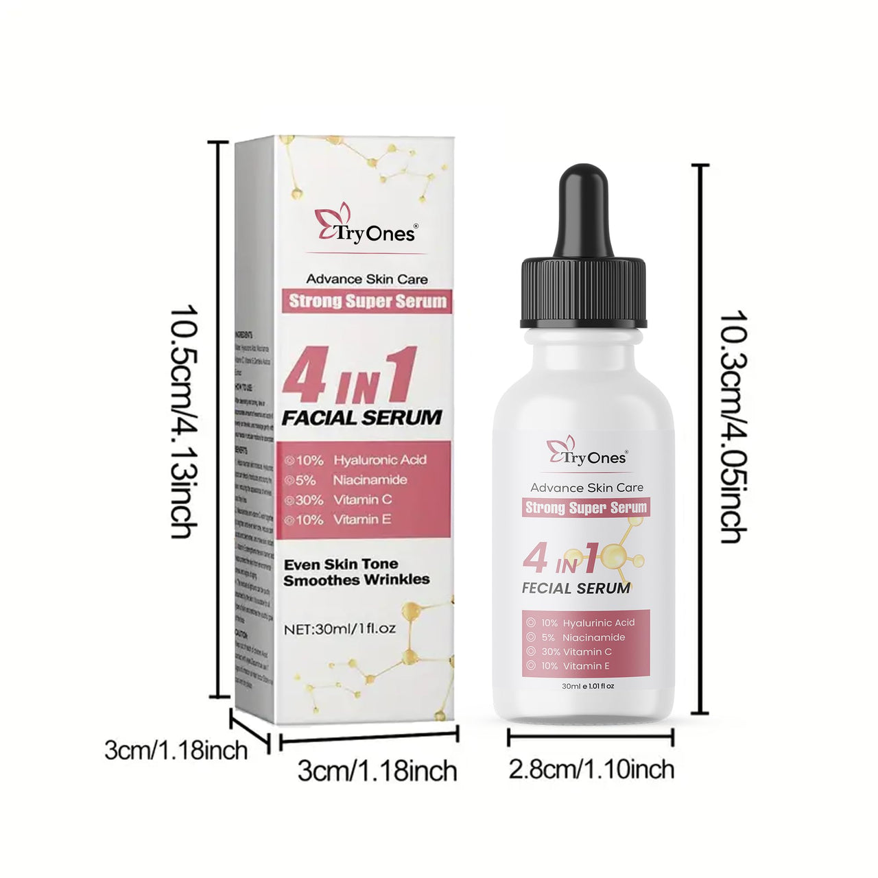 TryOnes Skin Naturals, Bright Complete 30X Vitamin C Booster Face Serum, Increases Skin's Glow Instantly and Reduces Spots Overtime for Men & Women_4 IN 1 Facial Serum_30ml