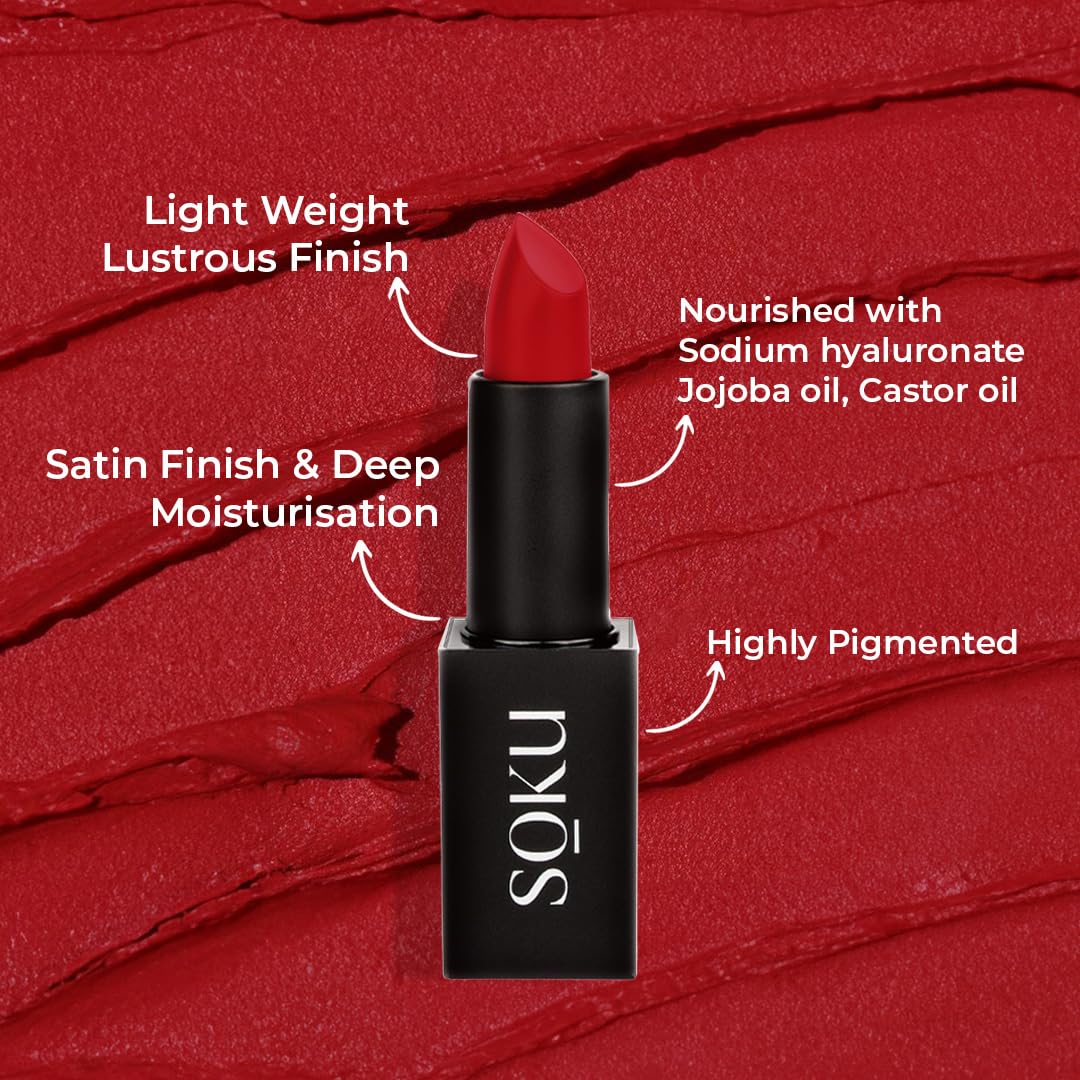 SOKU Censored Matte Long Lasting Lipstick for Women | Creamy Lipstick | Enriched with Jojoba Oil | Moisturising & Waterproof | Smooth Finish & Lightweight (Kiss Me Not 04) - 4.2g