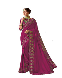 Nivah Fashion Women's  Silk Embroidery Beads Border Work Saree With Blouse Piece