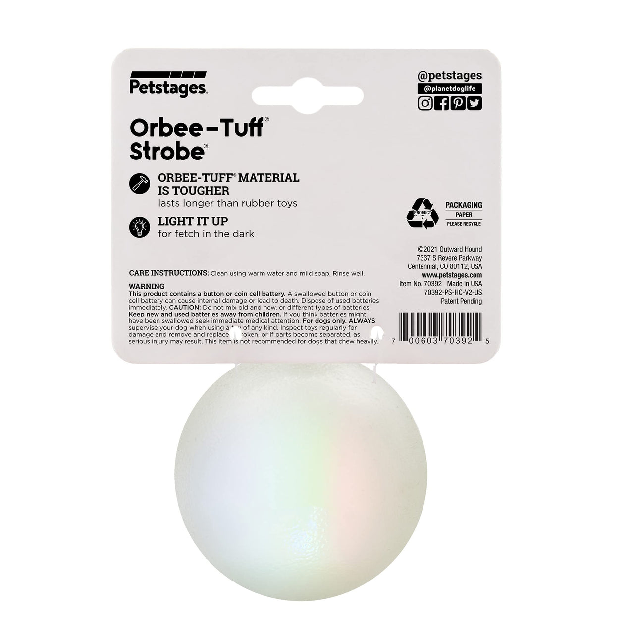 Planet Dog Orbee-Tuff Strobe Ball Glow-in-The-Dark Light Up LED Dog Toy