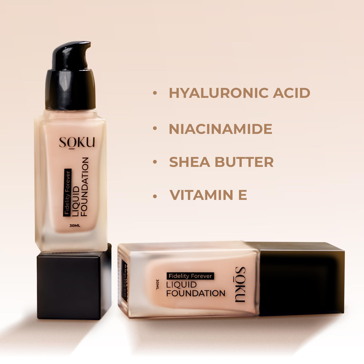 SOKU Fidelity Forever Liquid Buildable Coverage Foundation | With Shea Butter & Vitamin E | For All Skin Types | Satin Finish, Long-Lasting with a Silky Texture (Nutmeg-05) - 30ml
