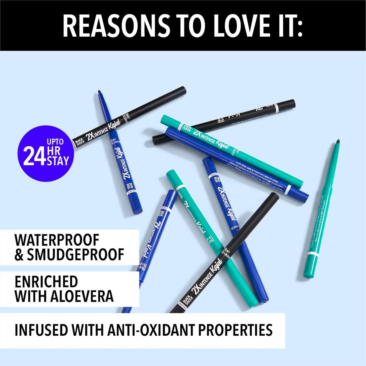 Blue Heaven Combo Of 3 Pcs Soft Kajal Pencil (Black), Soft Kajal Pencil (Blue) & Soft Kajal Pencil (Green) Matte Finish, Multicolor