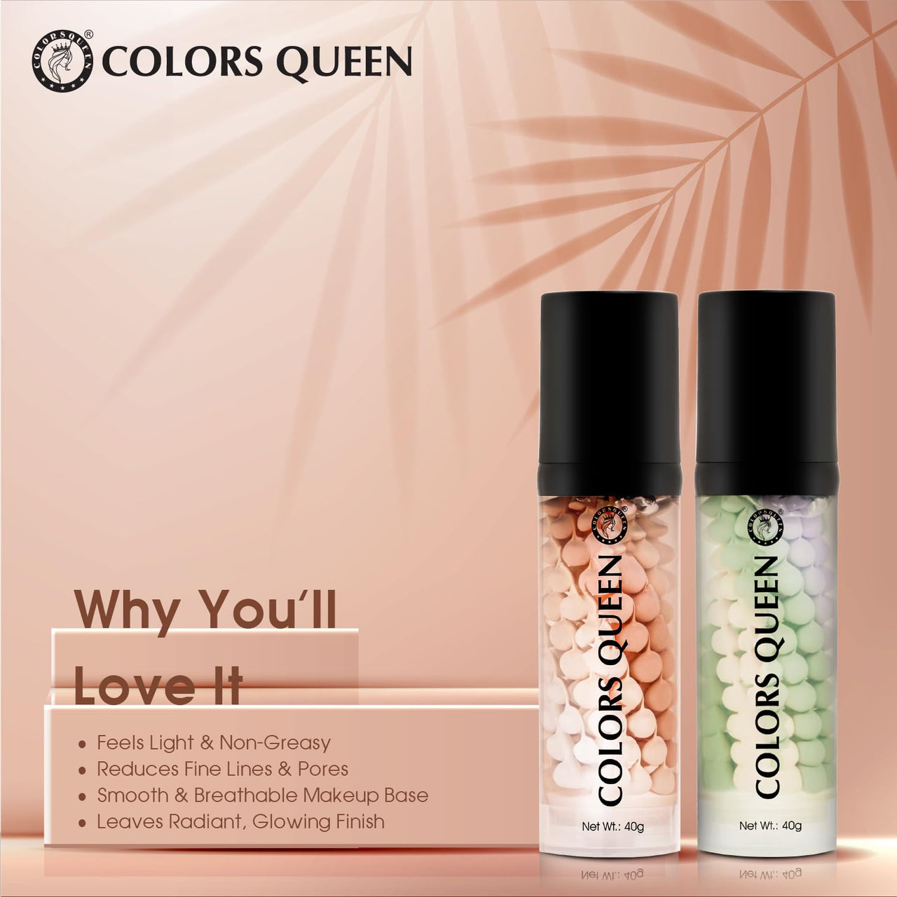 Colors Queen 3 in 1 Facial Primer | Lightweight, Long Lasting & Highly Moisturizing Formula | Long Lasting Dewy Primer for Face Makeup - 40g (01)