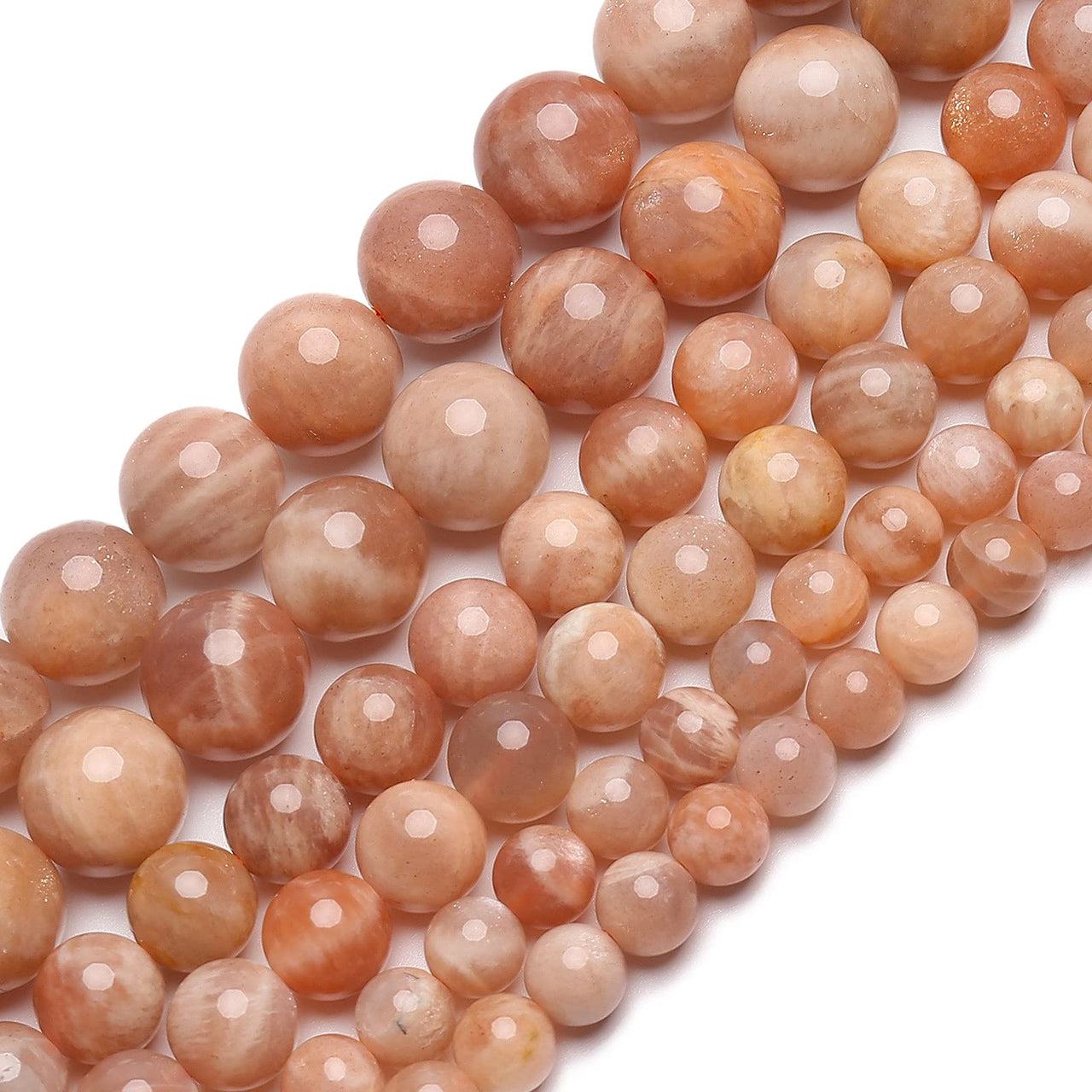 70PCS Natural 8MM Healing Gemstone, Sunstone Energy Stone Round Loose Beads, Semi-Precious Crystal Beads with Free Elastic String for Jewelry Making DIY