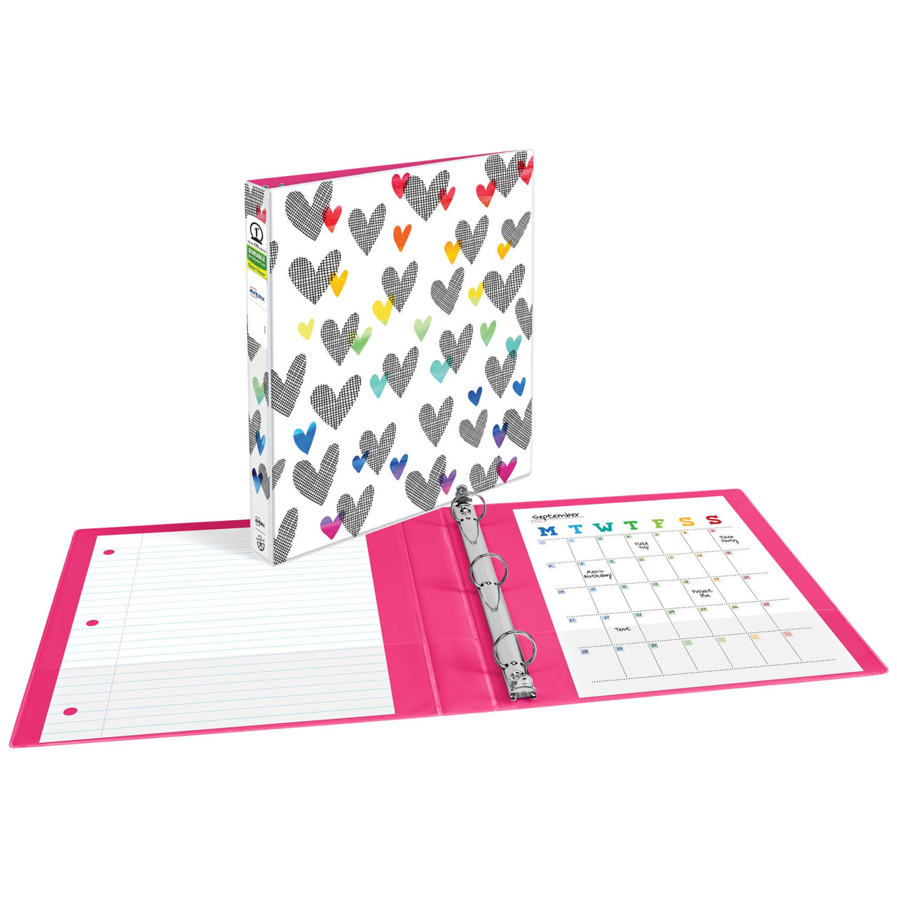 Avery + Amy Tangerine Designer Collection Binder, 1 Inch Round Rings, 175-Sheet Capacity, Hatchmark Hearts (28320)