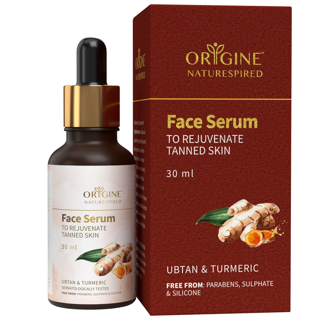 Origine Naturespired Face Serum to Rejuvenate Tanned Skin | Tan Removal Serum with Ubtan & Turmeric | Serum Help Reducing Wrinkles & Fines Lines, Dark Spots Face Serum | SLS & Paraben Free, 30 ml