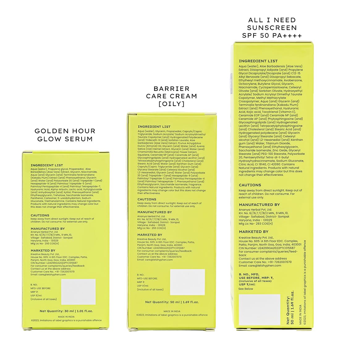 Hyphen Daily Face Care Regime for Combination & Oily Skin | 3 Step Facial Kit Routine with Face Serum, Face Cream & Sunscreen SPF 50 To Control Excess Oil & Improve Skin Barrier | Value Pack of 3