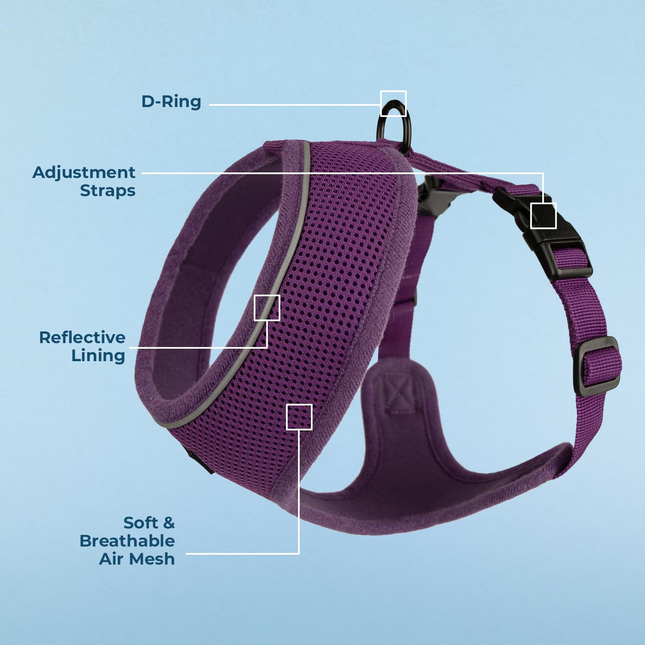 Aerolite No Pull Mesh Dog Harness with Lightweight, Soft, Breathable Chest Coverage, Reflective Stitching, and Adjustable Straps for Walking, Running, Training, Heavy Duty and Durable - Purple, M