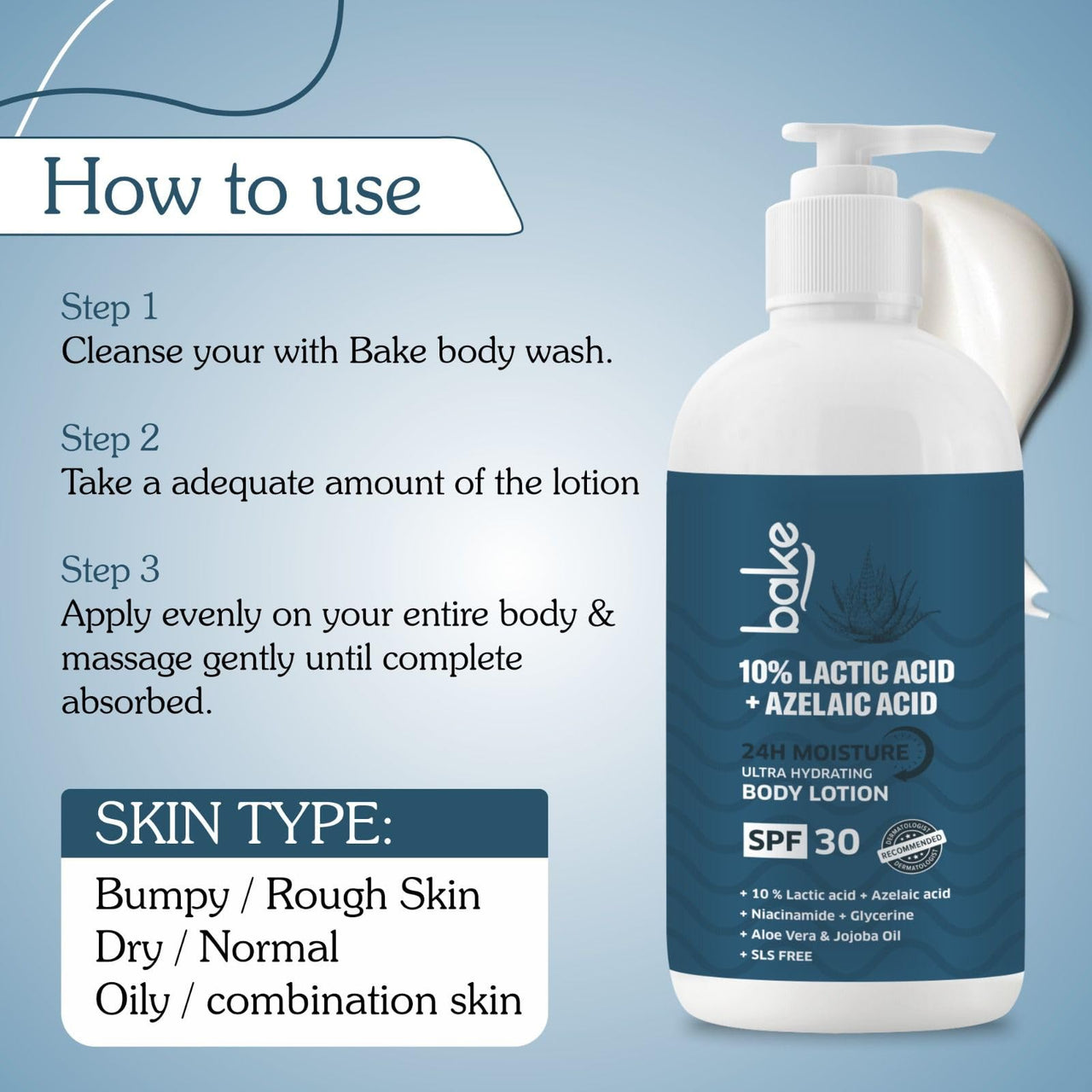 BAKE 10% Lactic Acid Body Lotion with Azelaic Acid | Smooths Rough & Bumpy Skin, Exfoliates Skin & Reduces Body Acne | Ultra Hydrating Body Lotion | 200ml