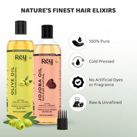 Rey Naturals Cold Pressed Extra Virgin Castor Oil For Hair Growth & Jojoba Oil For Hair Growth | Nourishing Jojoba Oil For Face & Castor Oil Cold Pressed For Hair | Jojoba Oil Cold Pressed - 200ML*2