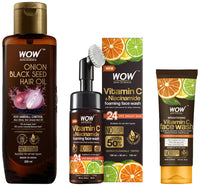 WOW Skin Science Black Seed Hair Oil - Controls Hair Fall - No Mineral Oil & Brightening Vitamin C Foaming Face Wash & Brightening Vitamin C Face Wash
