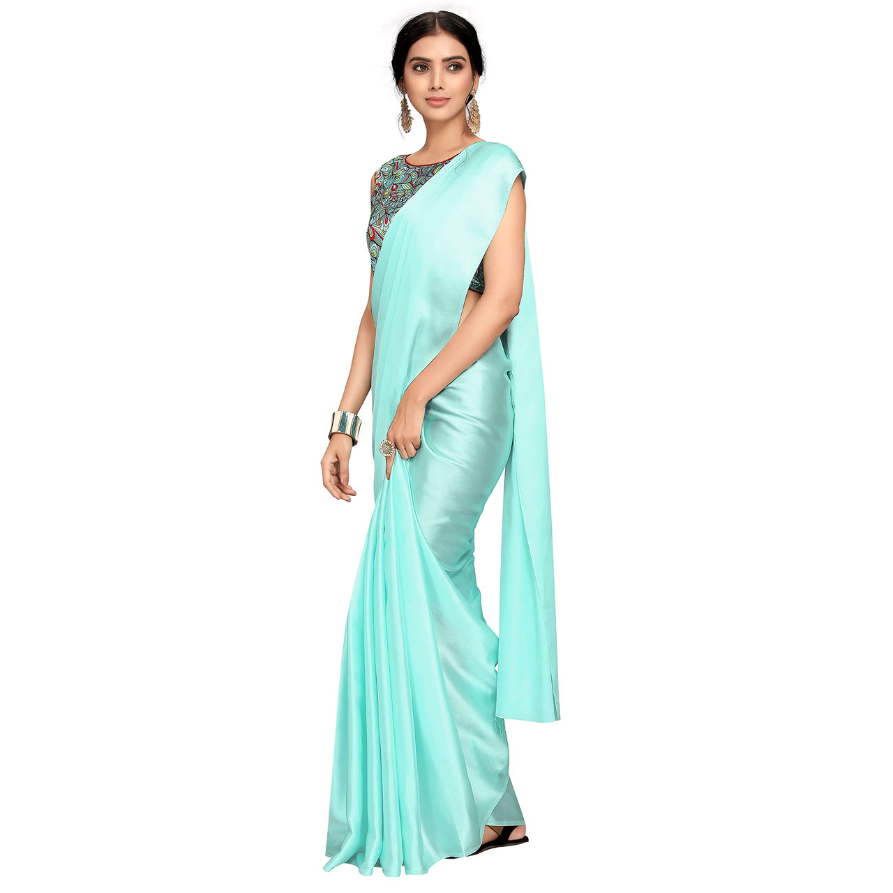 Cloud walker Women Soft Satin Silk Saree With Digital Printed Unstiched Blouse Piece(5.5m Saree +0.8m Blouse Piece).