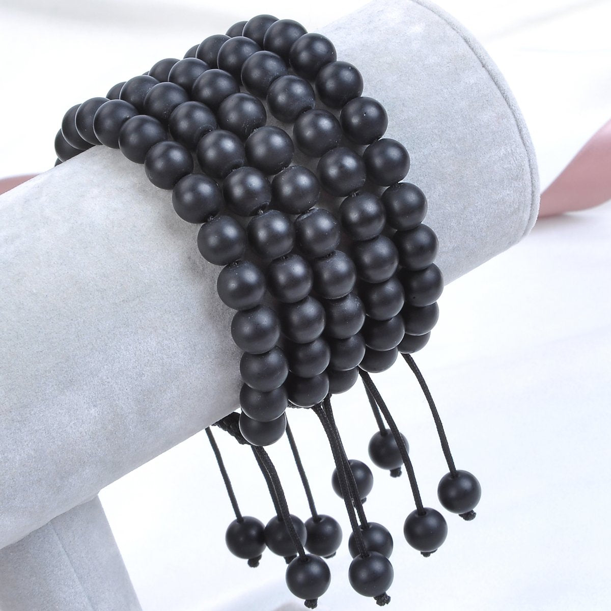Massive Beads Natural Healing Power Gemstone Crystal Beads Unisex Adjustable Macrame Bracelets 8mm Matte Onyx
