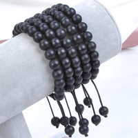 Massive Beads Natural Healing Power Gemstone Crystal Beads Unisex Adjustable Macrame Bracelets 8mm Matte Onyx