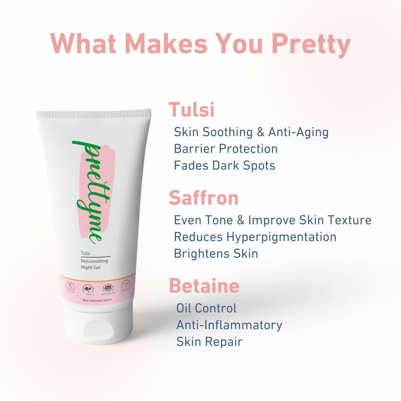 Prettyme Tulsi Rejuvenating Night Cream With Saffron - 30ml | Reduces Tan, Dark Spots & Pigmentation | Face Moisturizer For Women/Men Glowing Skin | Anti Ageing, Skin Repair & Barrier Protection