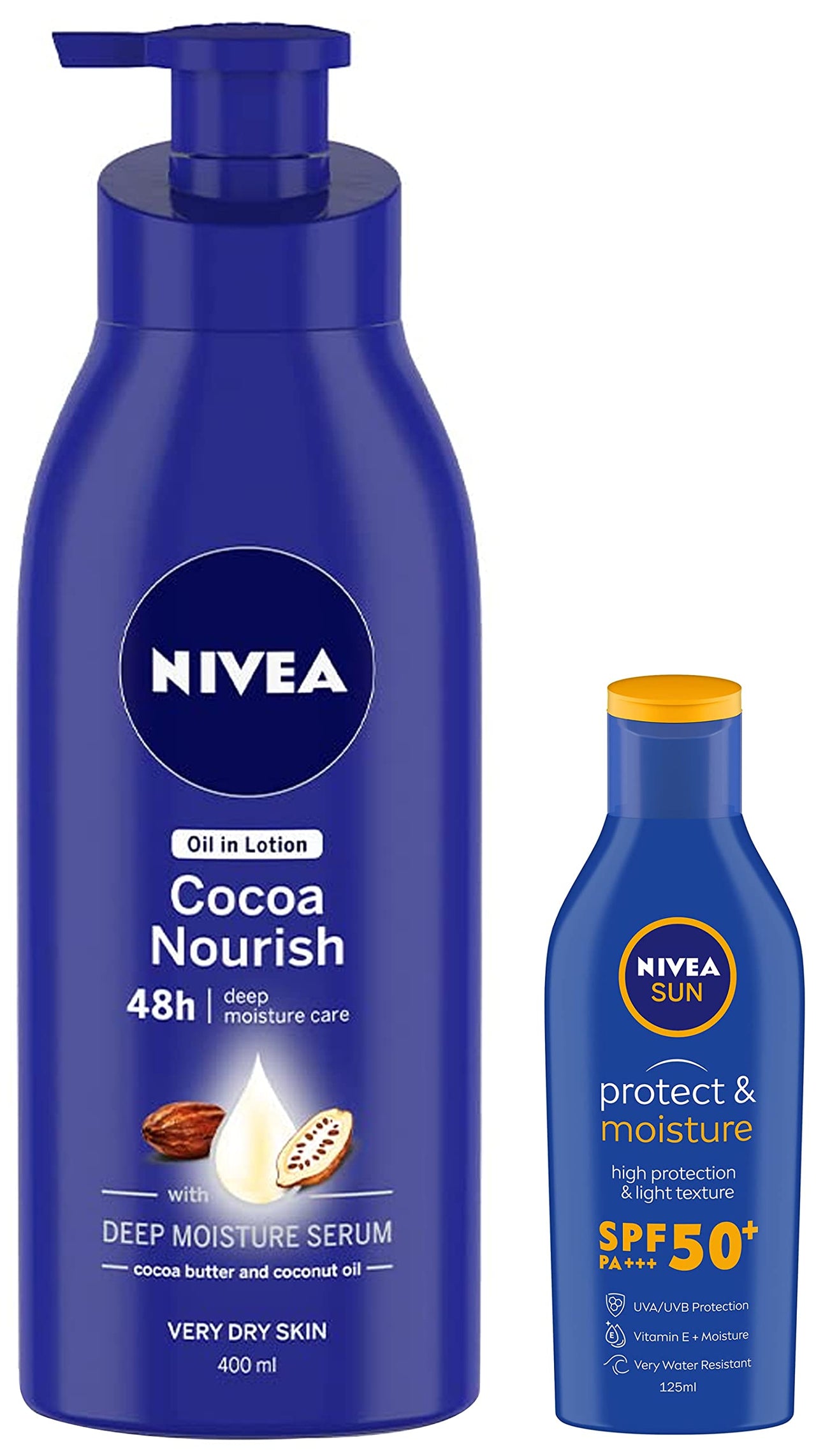 NIVEA Sun Lotion, SPF 50, With UVA & UVB Protection, Water Resistant Sunscreen For Men All Skin& Women, 125 Ml & Body Lotion, 400 Ml