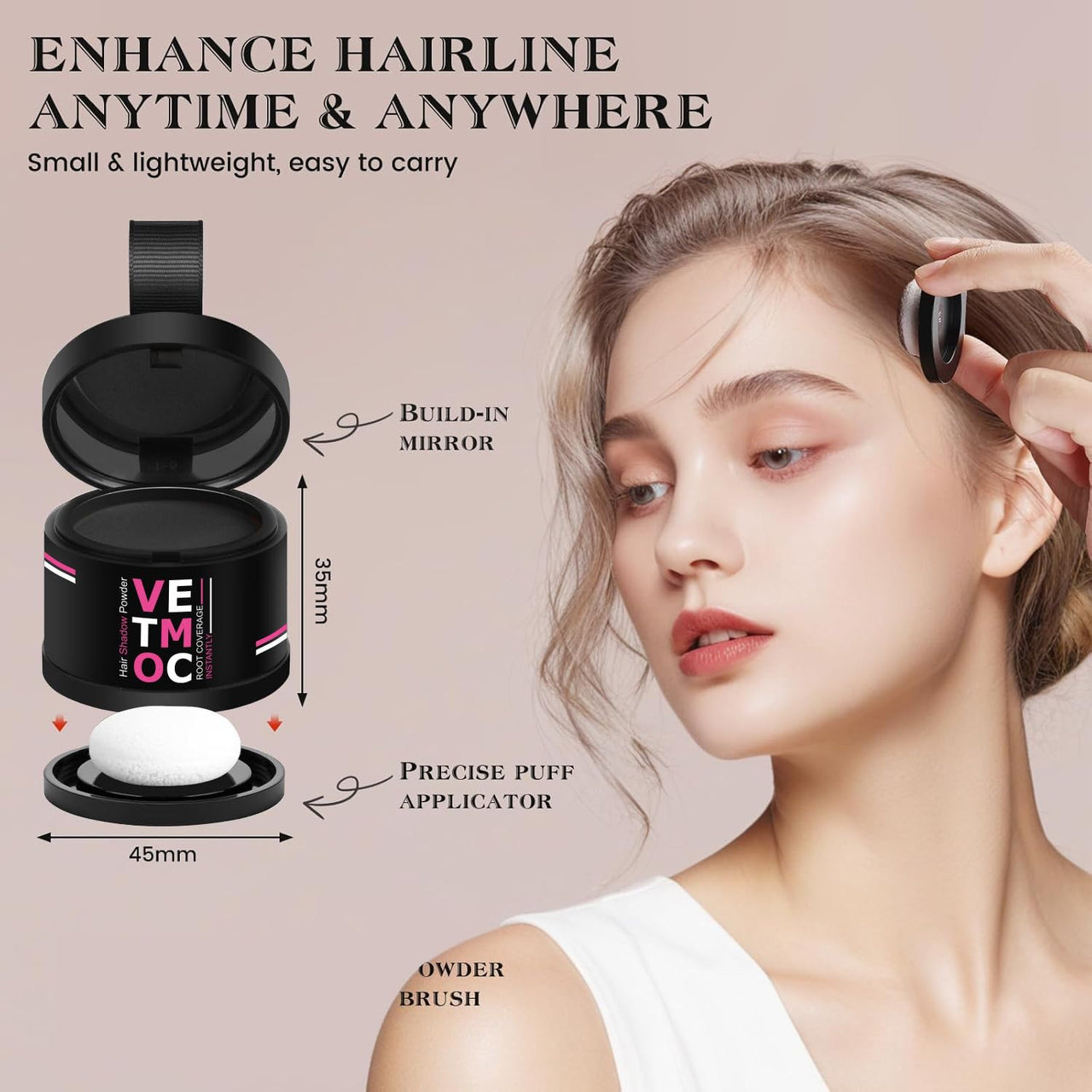 VETMOC Cover-Up Hair Powder- Black, Helps Cover Grey Roots & Bald Spots Instantly, Highly Pigmented, Fuller and Denser, Long-Lasting & Matte Finish, Super-Fine Powder for Flawless Application, 4gm