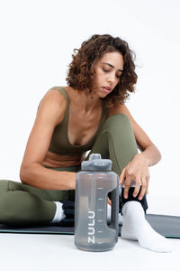 ZULU Goals 64oz Large Half Gallon Jug Water Bottle with Motivational Time Marker, Covered Straw Spout and Carrying Handle, Perfect for Gym, Home, and Sports Grey Plastic