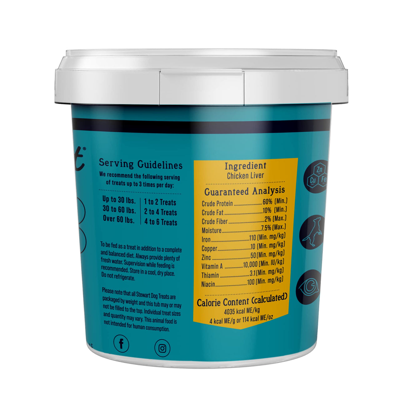 Stewart Freeze Dried Dog Treats, Chicken Liver, Grain Free & Gluten Free, 3 Ounce Resealable Tub, Single Ingredient, Made in USA, Dog Training Treats