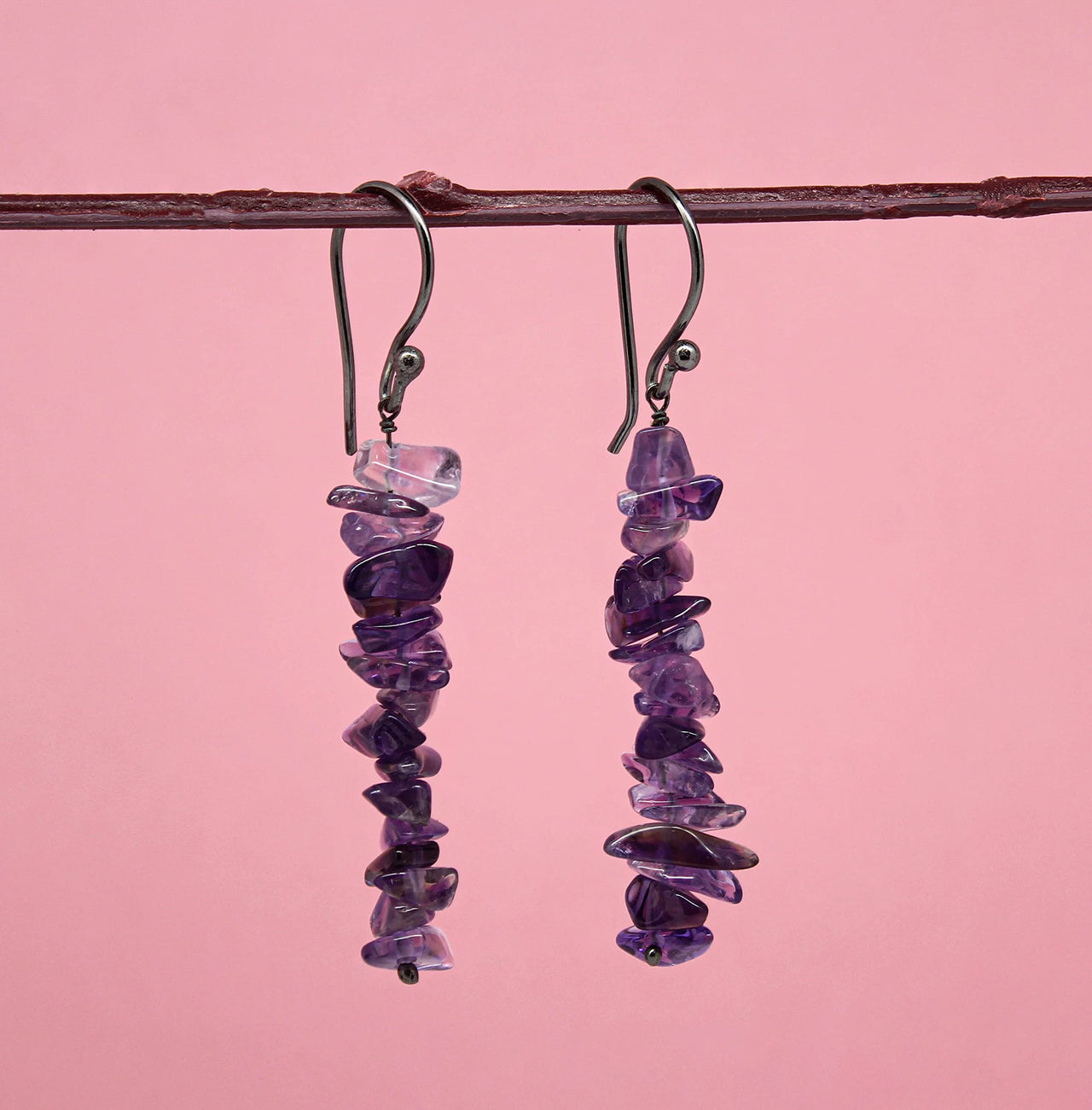 Natural Amethyst Chips Crystal Earring, Yoga Jewelry, Meditation Earring, Crystals Earring, Raw Gemstone, Energy Healing Crystals, Birthday, Gift for Her, Gemstone Jewelry AA+ Quality (Amethyst)