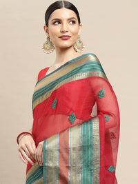 leeza store Women's  Jacquard Dobby Butta Butti Rich Kota Doria Cotton Silk Saree With Blouse Piece Green