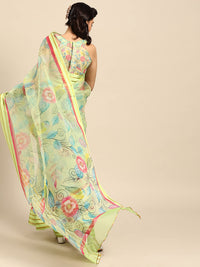 AKHILAM Women's  Knit Floral Printed Organza Saree with Unstitched Blouse Piece (FF0SAGE10_Parent)