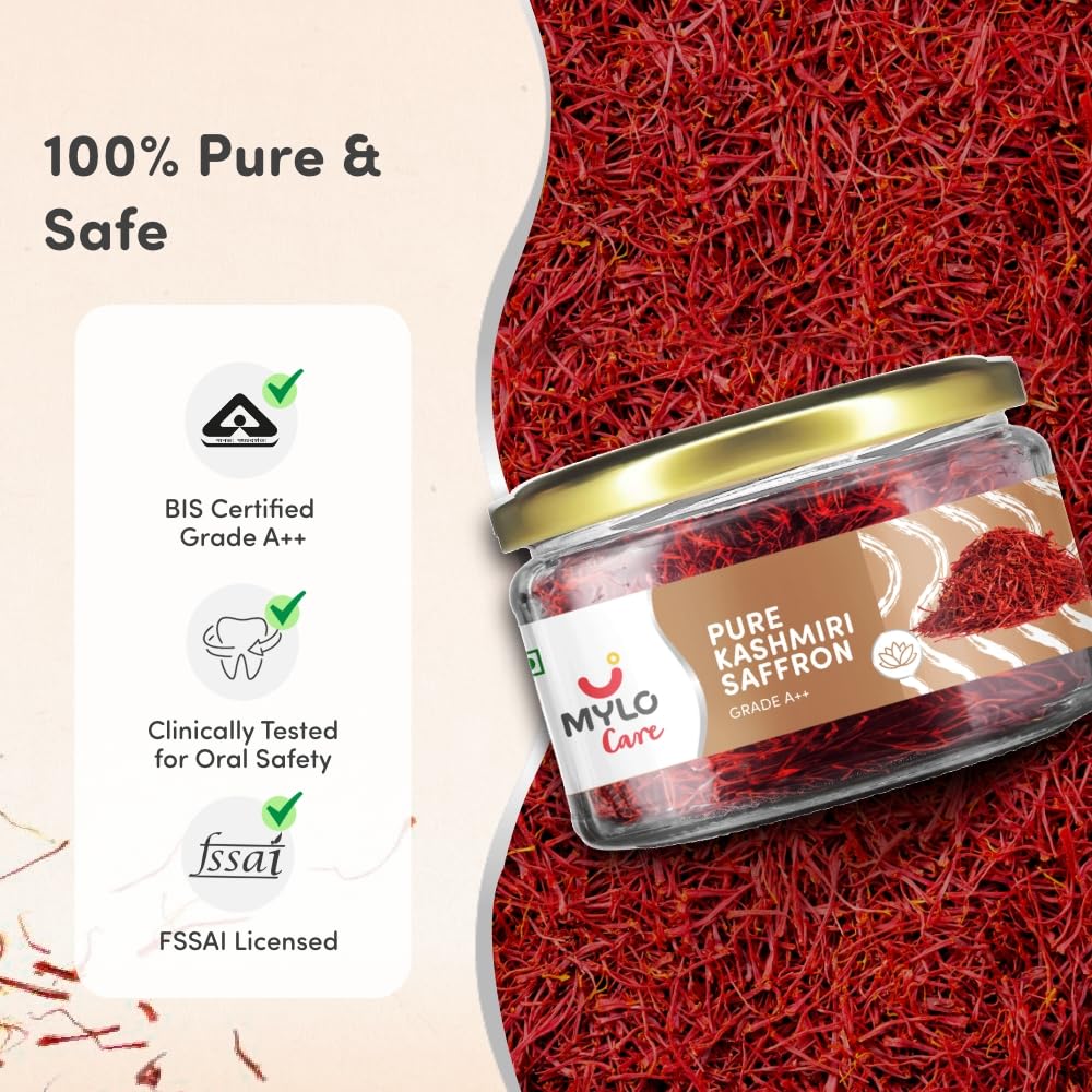 Mylo Pure Saffron for Pregnant Women (Kesar) - 1g | Improves Digestion | Reduces Pain & Cramps | Improves Sleep | Clinically Tested