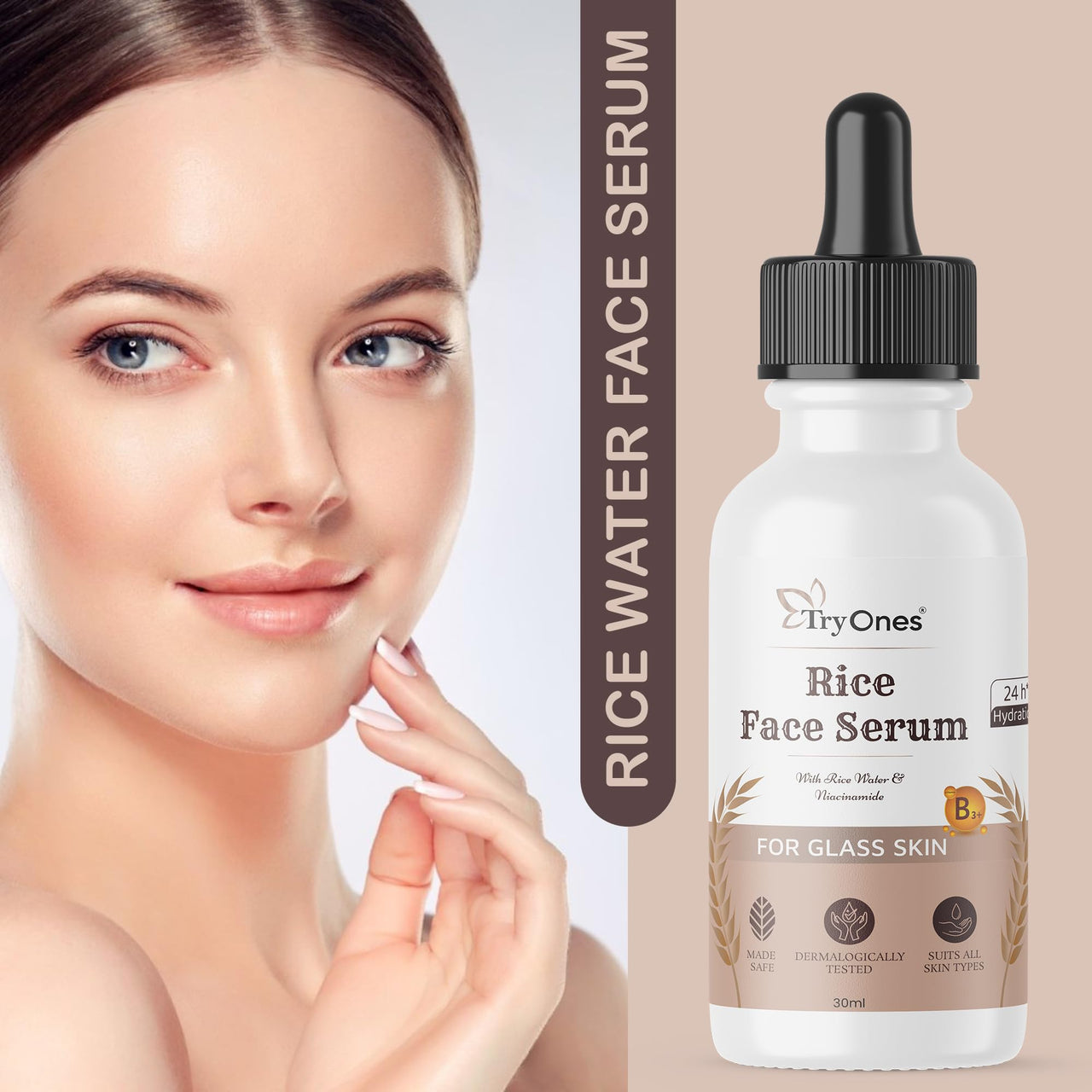 TryOnes Skin Naturals, Bright Complete 30X Vitamin C Booster Face Serum, Increases Skin's Glow Instantly and Reduces Spots Overtime for Men & Women_Rice Water Facial Serum_30ml