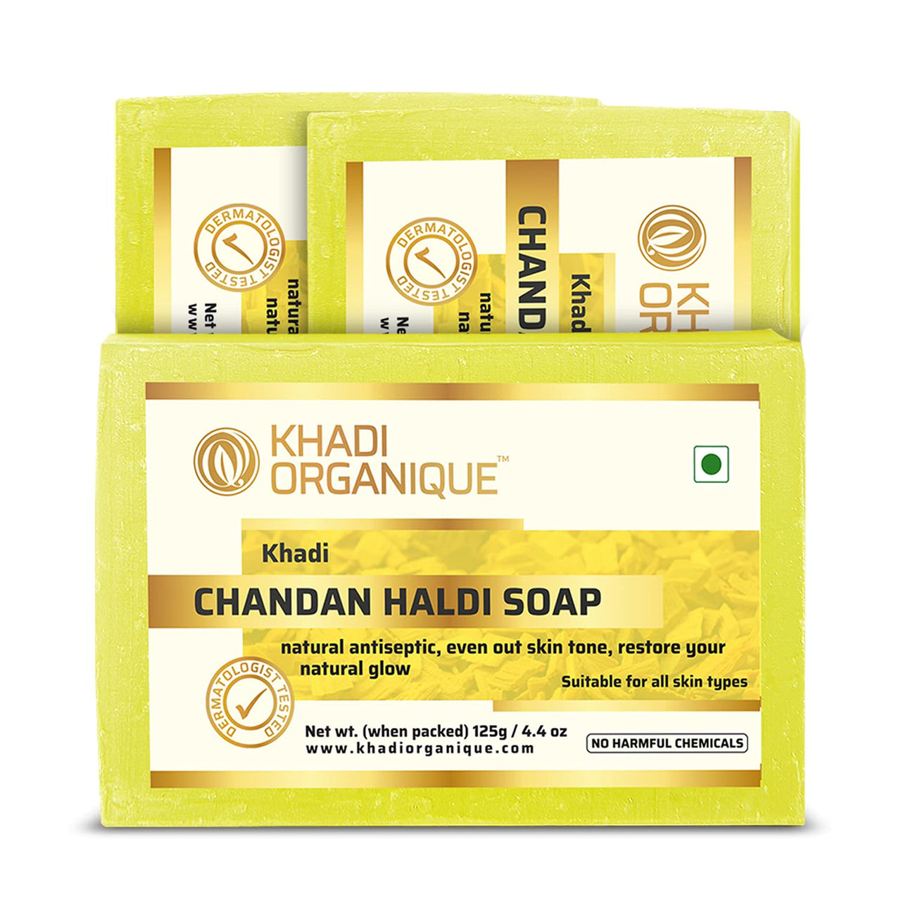 Khadi organique handmade chandan haldi soap pack of 3 100% herbal natural soap