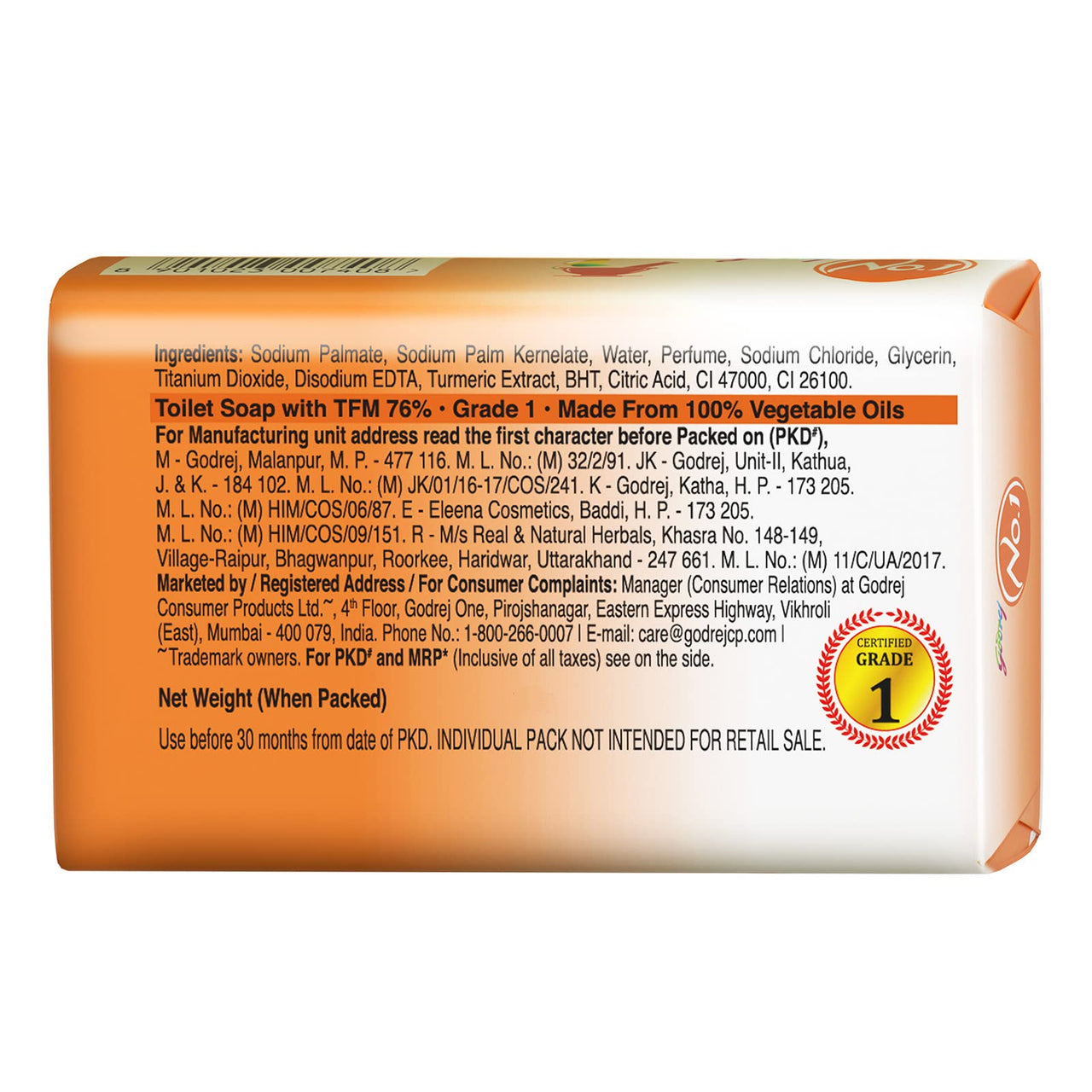 Godrej No.1 Sandal and Turmeric Soap - Pack of 4 (150g each) - High TFM (Grade 1 Soap) | Soaps For Bath | Long-Lasting Fragrance