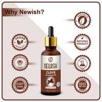 Newish Clove Oil 100% Pure & Natural, Undiluted, Best use Clove oil for Theeth Pain, Skin, Hair, Pimples, Acne, T Zone & Underarm - High Potency Premium Essential Clove Oil 30 ml