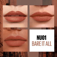 Maybelline New York Lipstick, Matte Finish, Non-Sticky and Non-Drying, Sensational Liquid Matte, NU01 Bare It All, 7ml