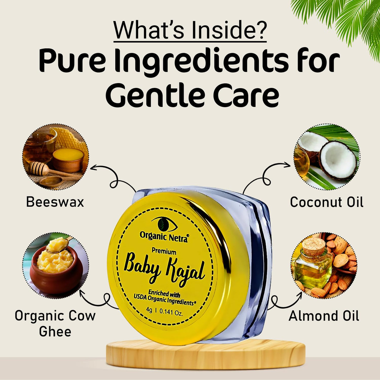 "Organic Netra Baby Kajal 4g for Newborns Water-Resistant Smudgeproof Longlasting Enriched with Natural Organic Ingredients Safe for Sensitive Baby Skin No Harmful Chemicals Matte Finish