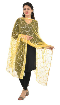 YOUTHQUAKE Heavy Embellished Plastic Mirror Net Dupatta for Womens & Girls