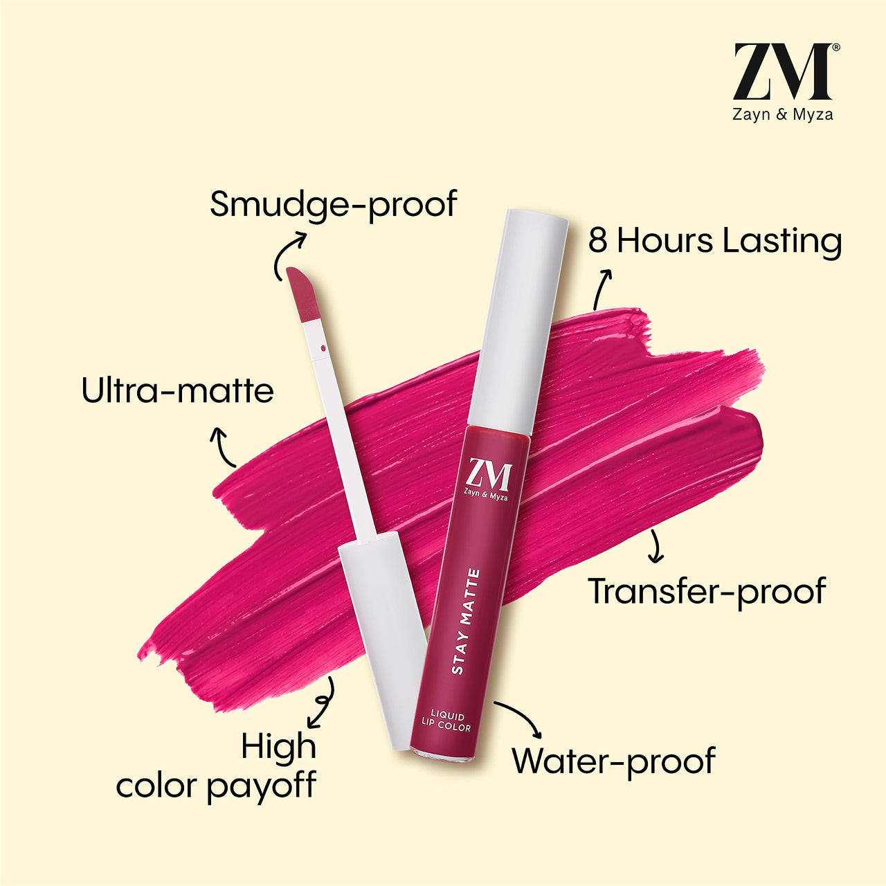 ZM Stay Matte Transfer-proof Lip Color | Matte Texture | Liquid Lipstick | Waterproof and Smudgeproof | Cruelty-free, 6 ML (Party Mauve)