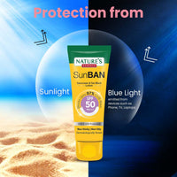 NATURES ESSENCE Sunban Suncreen SPF 50 PA+++ | No White Cast and Broad Spectrum Sun screen | For All Skin Types | Non Greasy | Lightweight | For Men & Women | 60ml