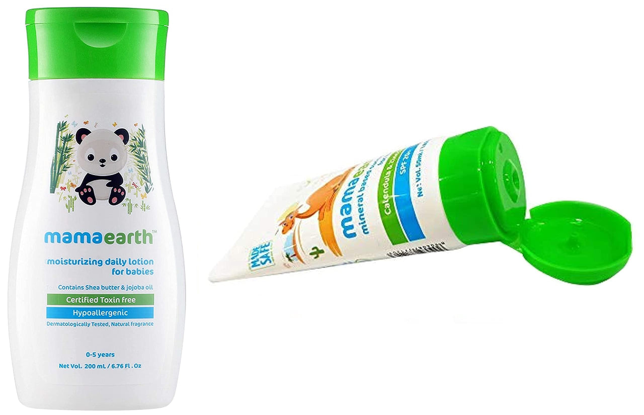 Mamaearth Daily Moisturizing Lotion, 200ml & Mamaearth Mineral Based Sunscreen for Babies, White, 50ml