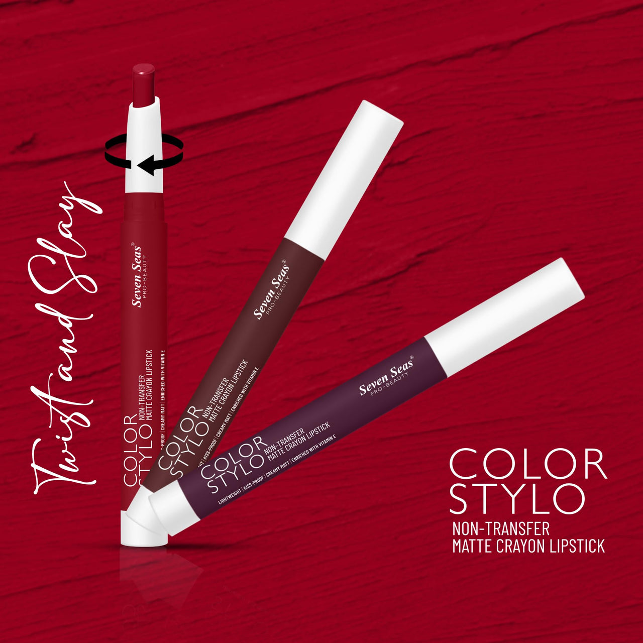 Seven Seas Color Stylo NonTransfer Matte Lipstick | Matte Finish Crayon Lipstick | Waterproof | Long Lasting | Lasts Up to 24 hours (Fiery Maroon)