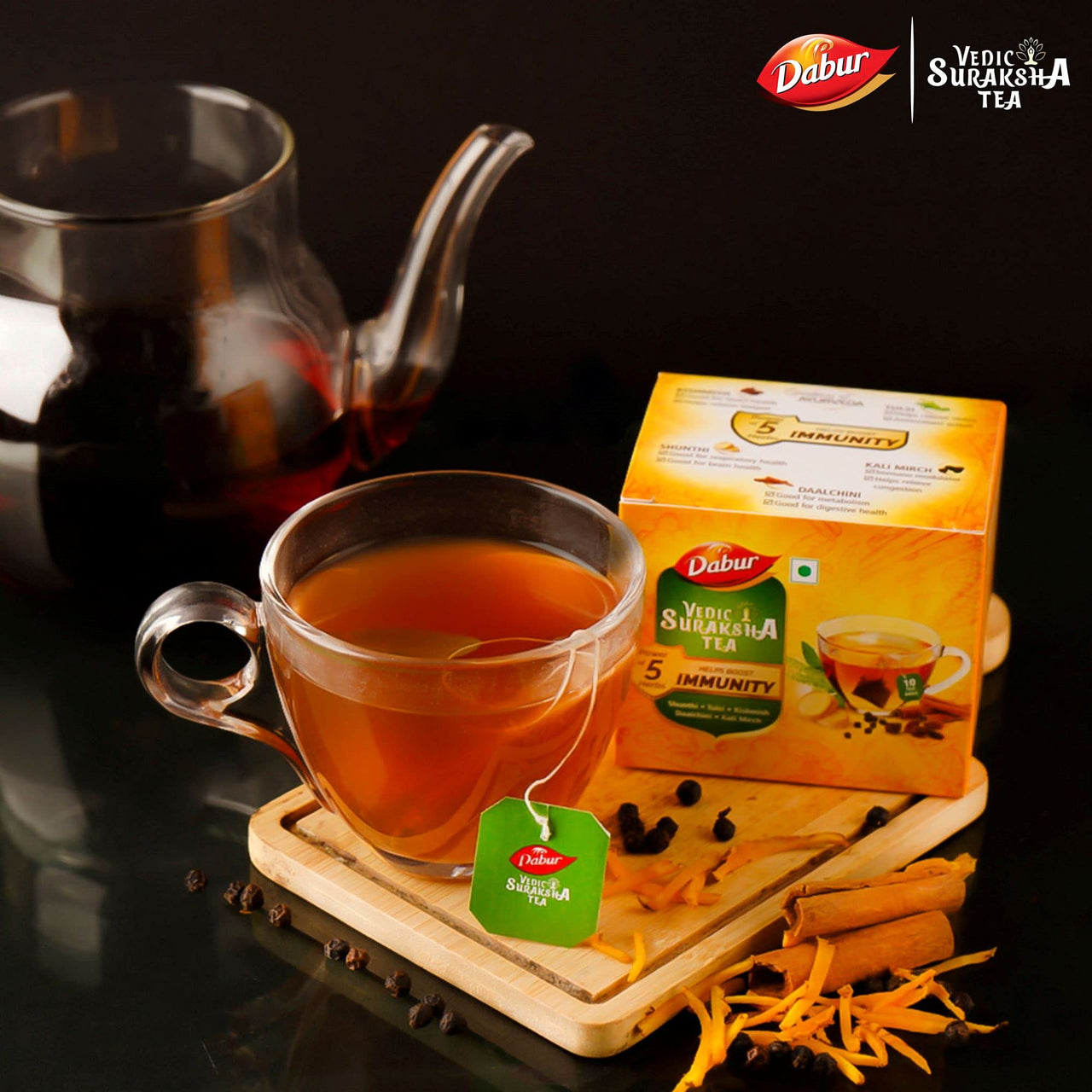 Dabur Vedic Suraksha Black Tea - 25 tea bags | Immunity Booster| with the Goodness of 5 Ayurvedic Herbs