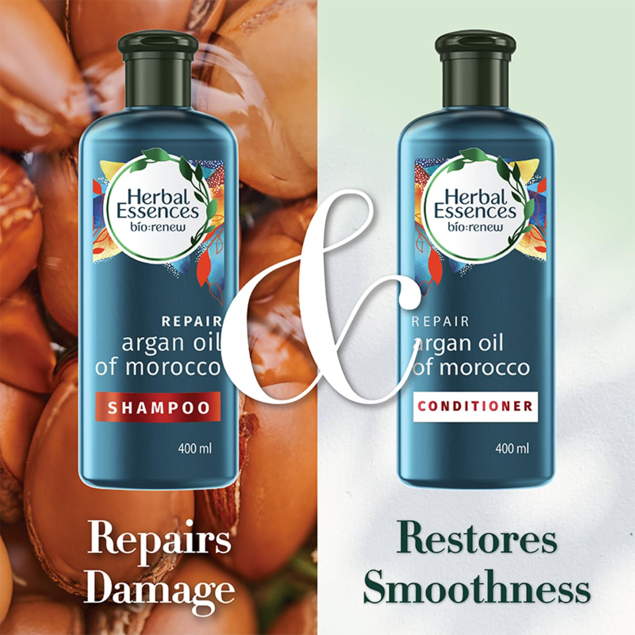 Herbal Essences bio:renew Argan Oil of Morocco SHAMPOO, 400ml, No Parabens No Colourants and Herbal Essences, Argan Oil Hair Mask, 237ml, For Dry, Damaged,Frizzy Hair |Hair Mask for Men & Women