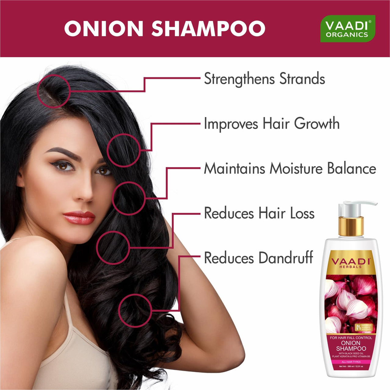 Vaadi Herbals Onion Shampoo for Hair Fall Control (350 ml)