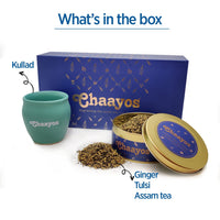 Chaayos Premium Gift Hampers for Diwali | Contains Ginger (Adrak) Tulsi Tea Leaves & Kulhad cup | Premium Assam Tea Set | Diwali Gift Box | Luxury gift set | Gift for Family & Relative | Gift for Health