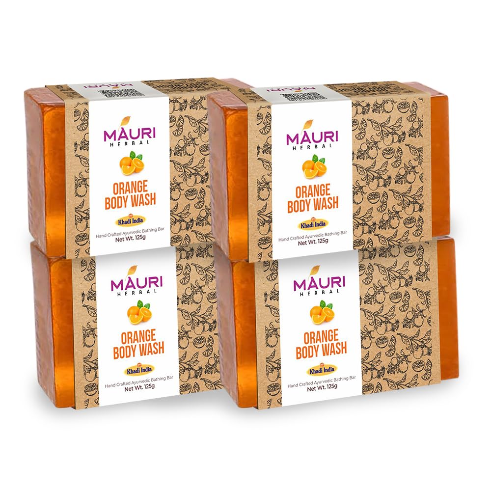 Khadi Mauri Herbal Orange Handmade Soaps | Pack of 4 Combo